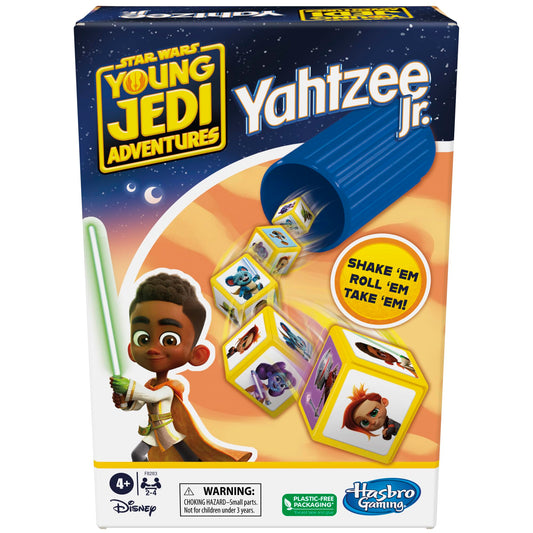 Hasbro Gaming Yahtzee Jr. Star Wars dice faces promote counting during play.