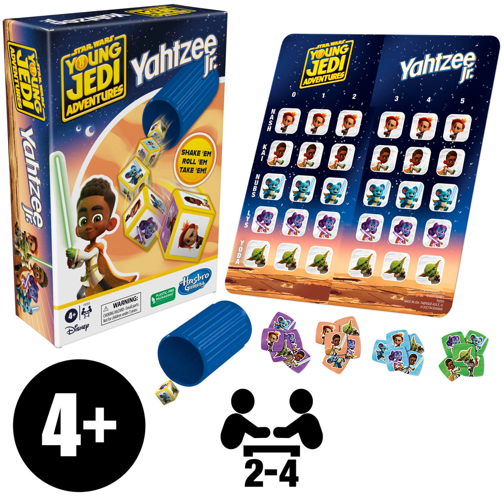 Hasbro Yahtzee Jr. Star Wars scoreboard helps kids track points in family games.
