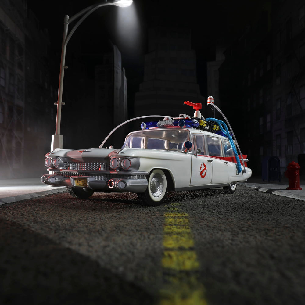 Hasbro Ghostbusters Ecto-1 1984 open doors reveal interior details.