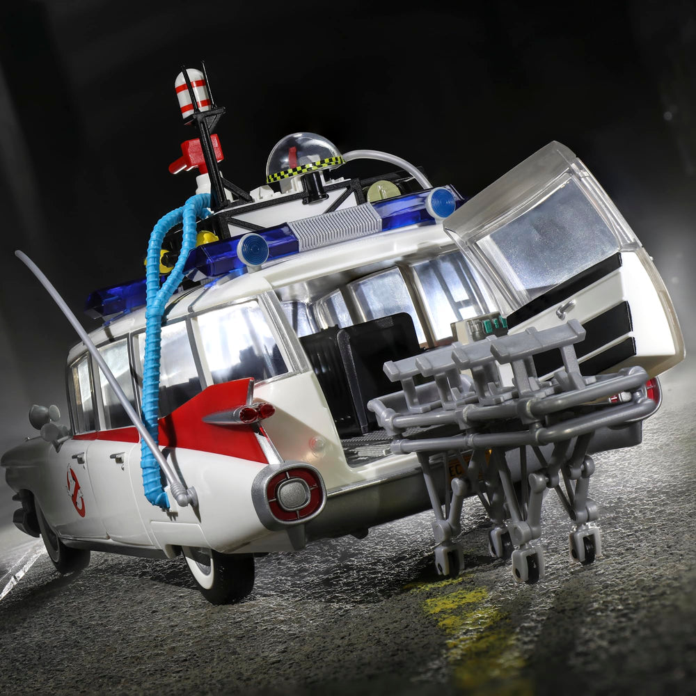 Hasbro Ghostbusters Ecto-1 1984 rear view with gurney detail.