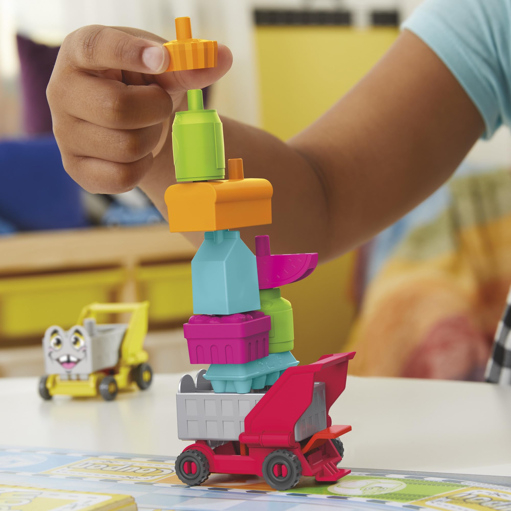 Hasbro Grocery Go Karts checkout-area finish, highlighting race to finish near the prize.