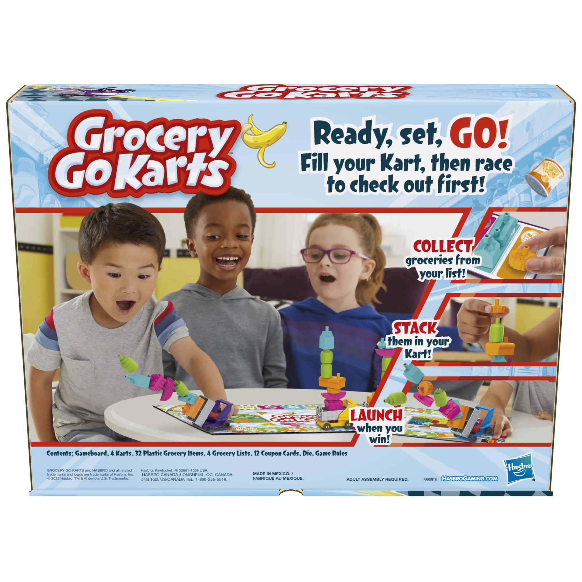 Hasbro Grocery Go Karts launcher close-up, perfect for celebratory moments after a win.
