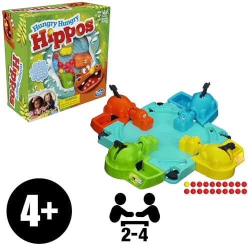 Hasbro Hungry Hungry Hippos suitable for ages 4 and up.