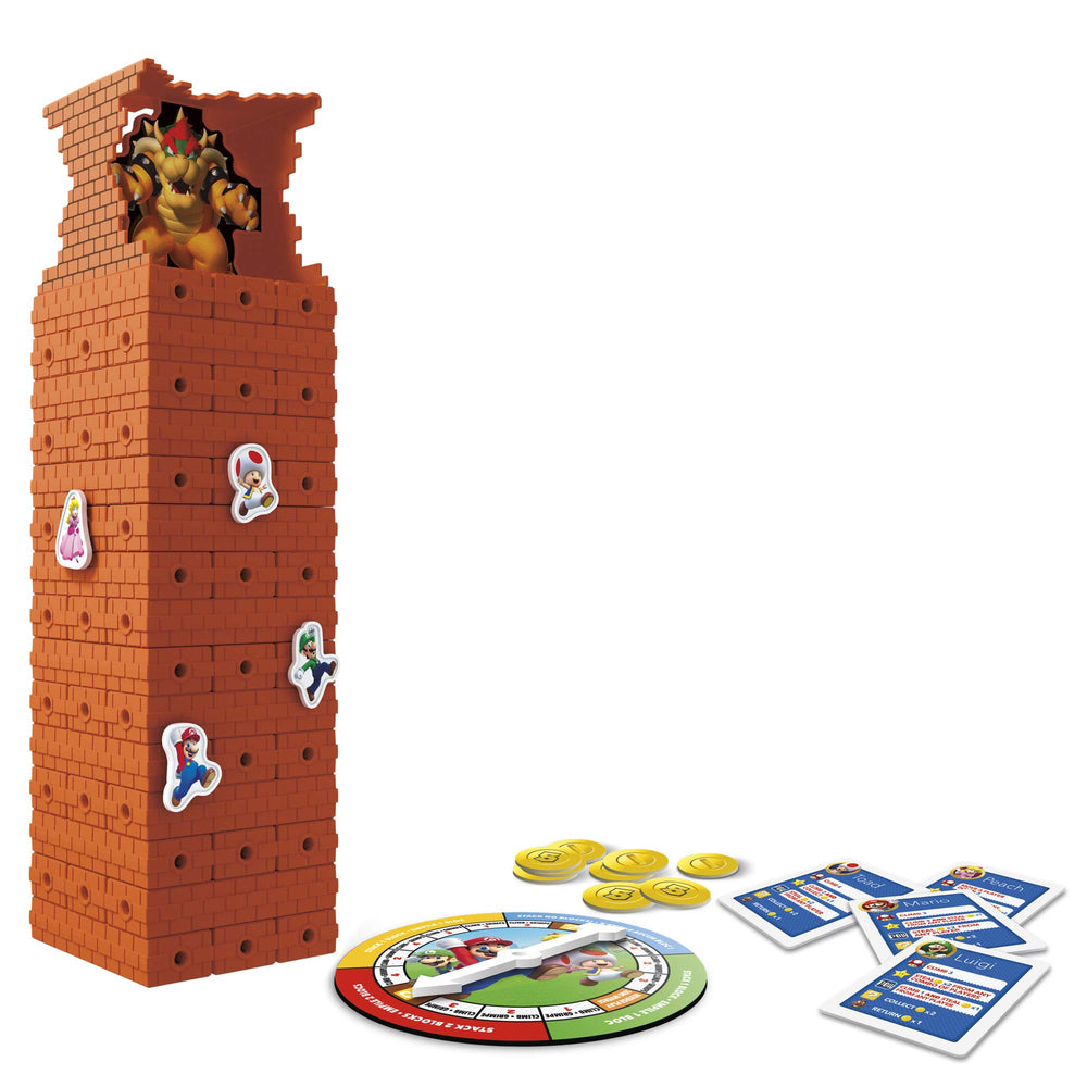 Hasbro Jenga: Super Mario Edition coins—coin collection adds a scoring twist.