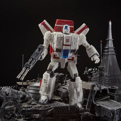 Hasbro Jetfire 11-inch figure close-up highlights detailed sculpt and authentic chrome-like finish.