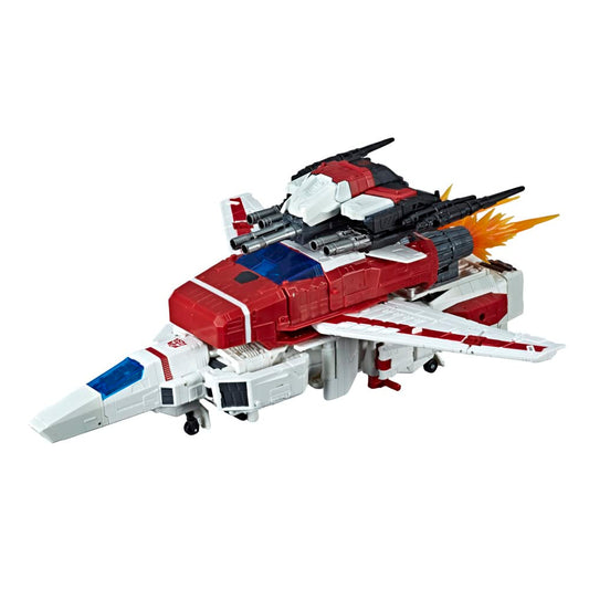 Hasbro Jetfire weapon loadout ready highlights modular accessories for customizable battle configurations.