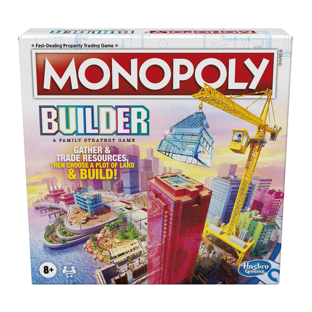 Hasbro Gaming Monopoly Builder setup with island board and blocks for family play