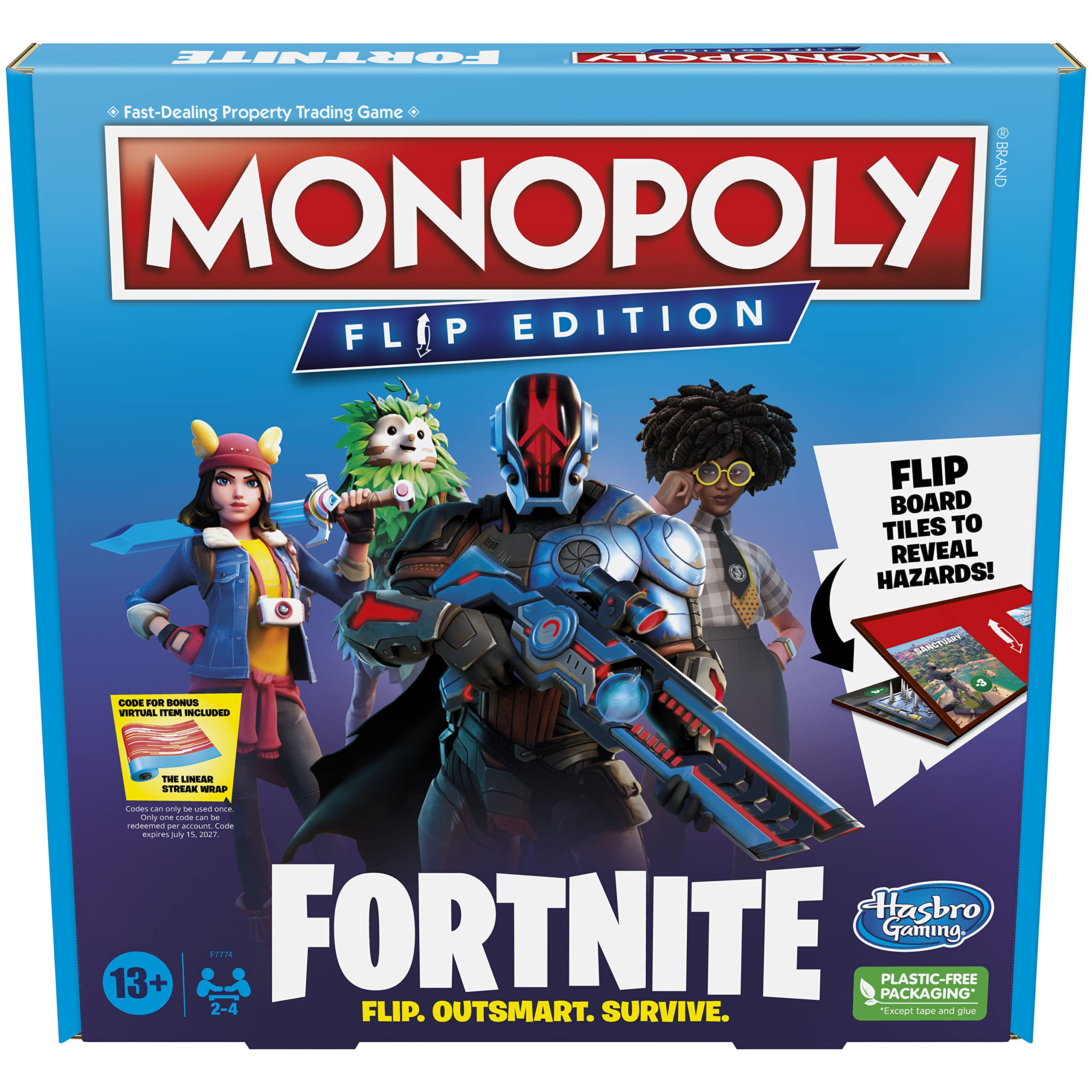 Hasbro Monopoly Flip Edition Fortnite board shows dynamic gameplay for family nights.