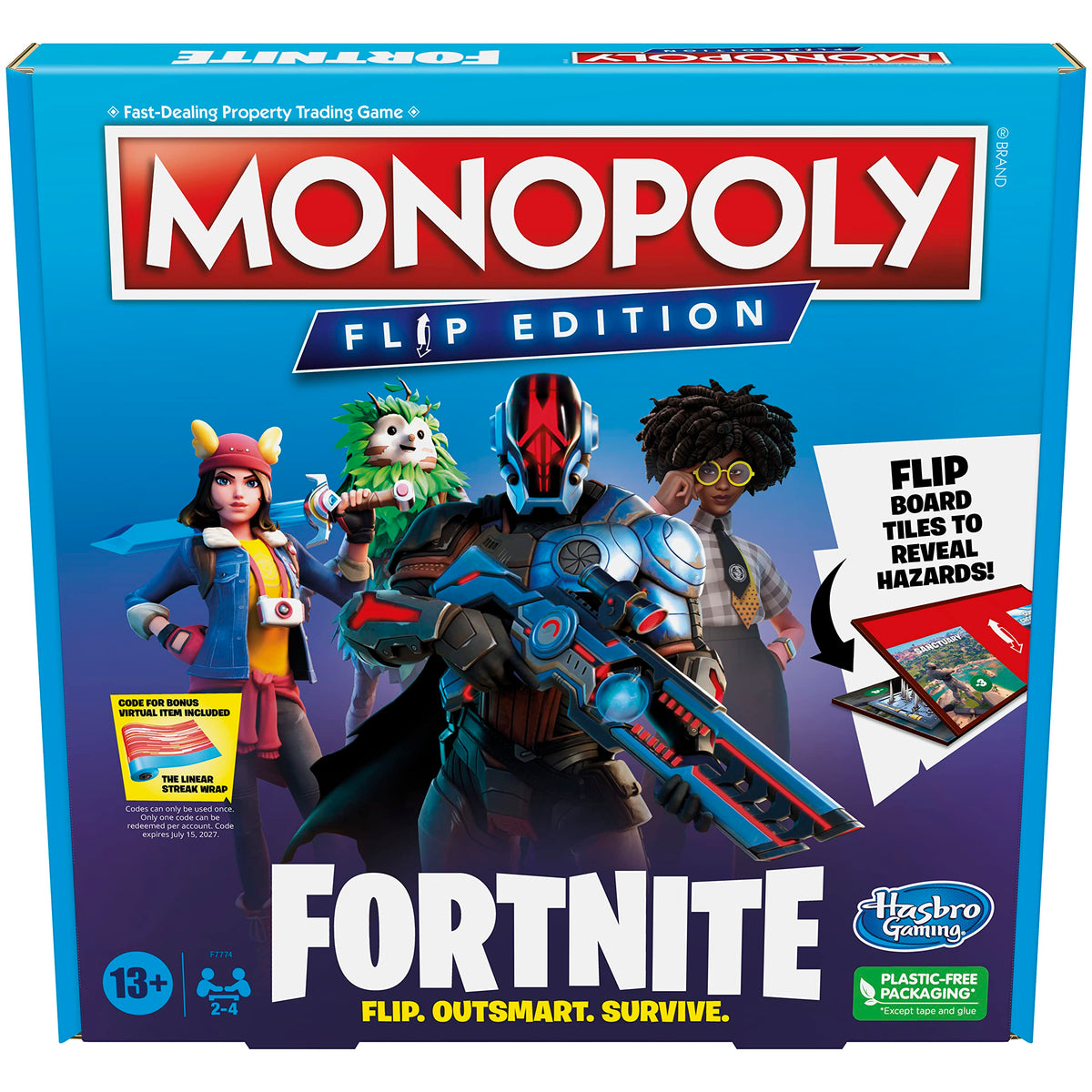 Hasbro Monopoly Flip Edition Fortnite board shows dynamic gameplay for family nights.