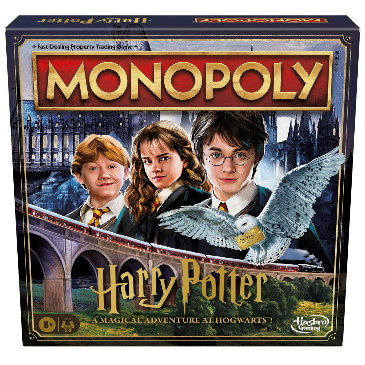 Hasbro Monopoly Harry Potter Edition box front inviting gift-ready magic.