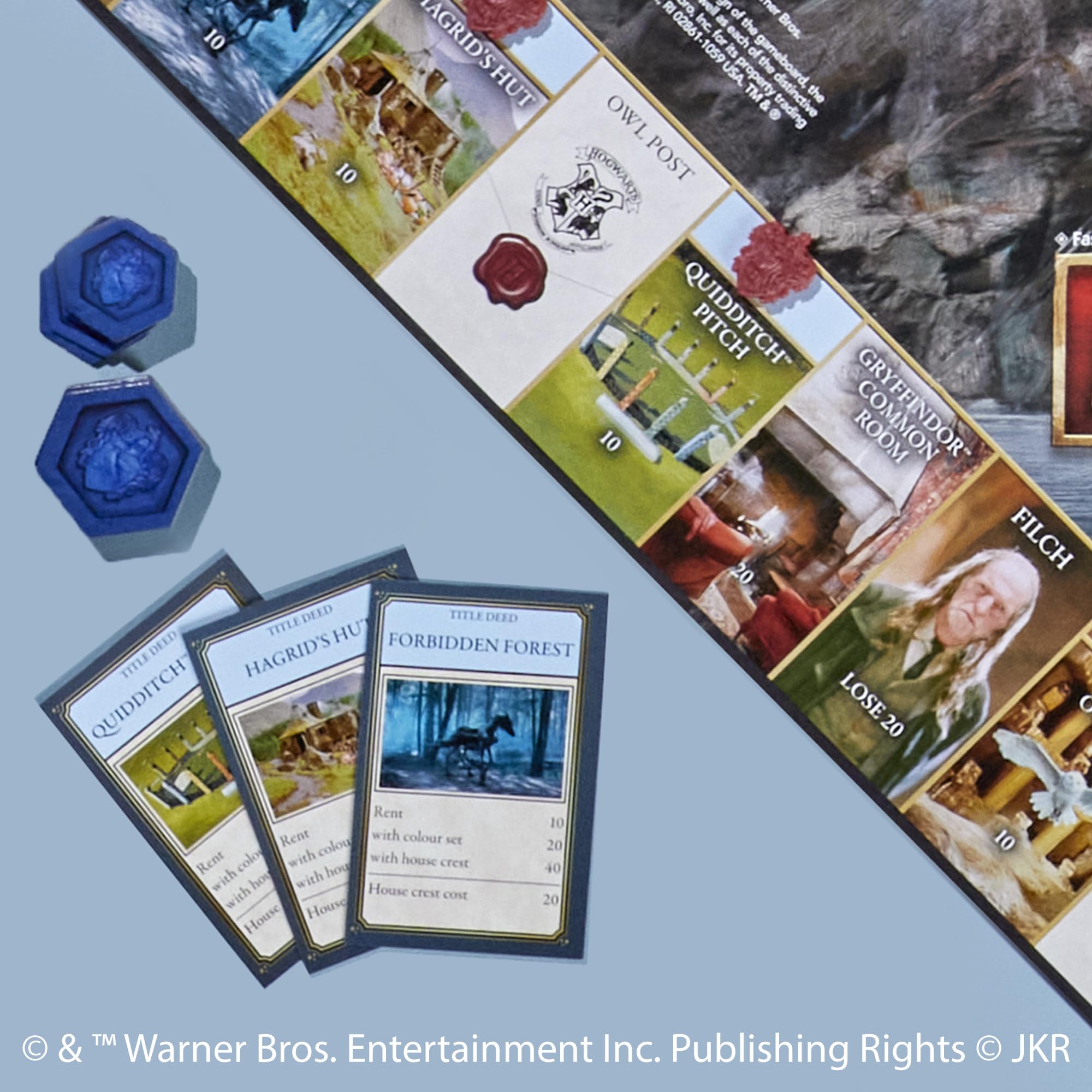 Hogwarts venues board shot from Hasbro Monopoly Harry Potter Edition.