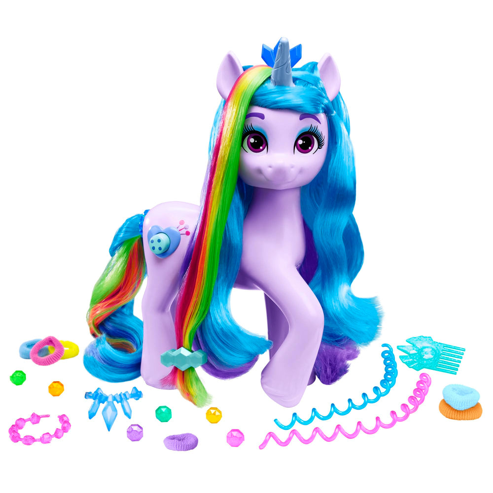 Hasbro My Little Pony Izzy Moonbow rainbow hair reveal for creative styling play