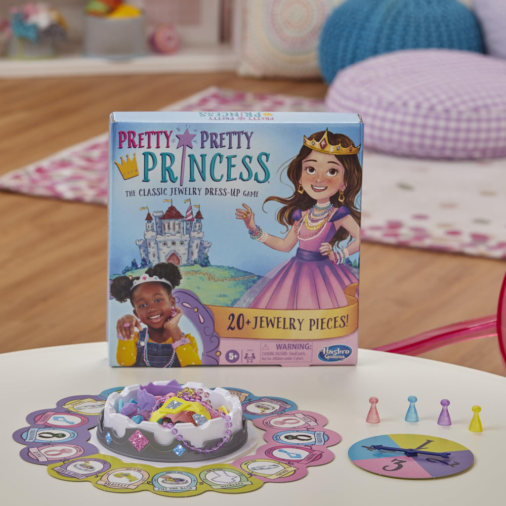 Hasbro Pretty Pretty Princess pawns guide kid-friendly gameplay.