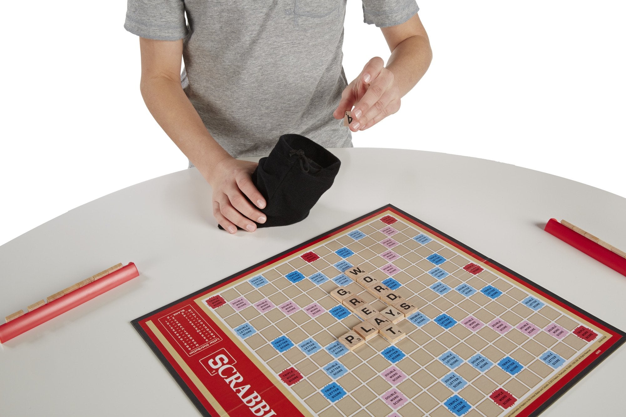 Hasbro Scrabble box offers durable storage and quick setup.