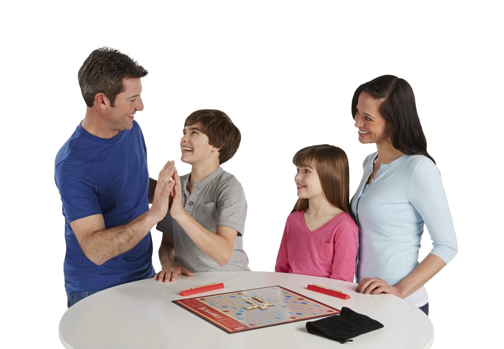 Hasbro Scrabble game night creates a cozy, competitive table setup.
