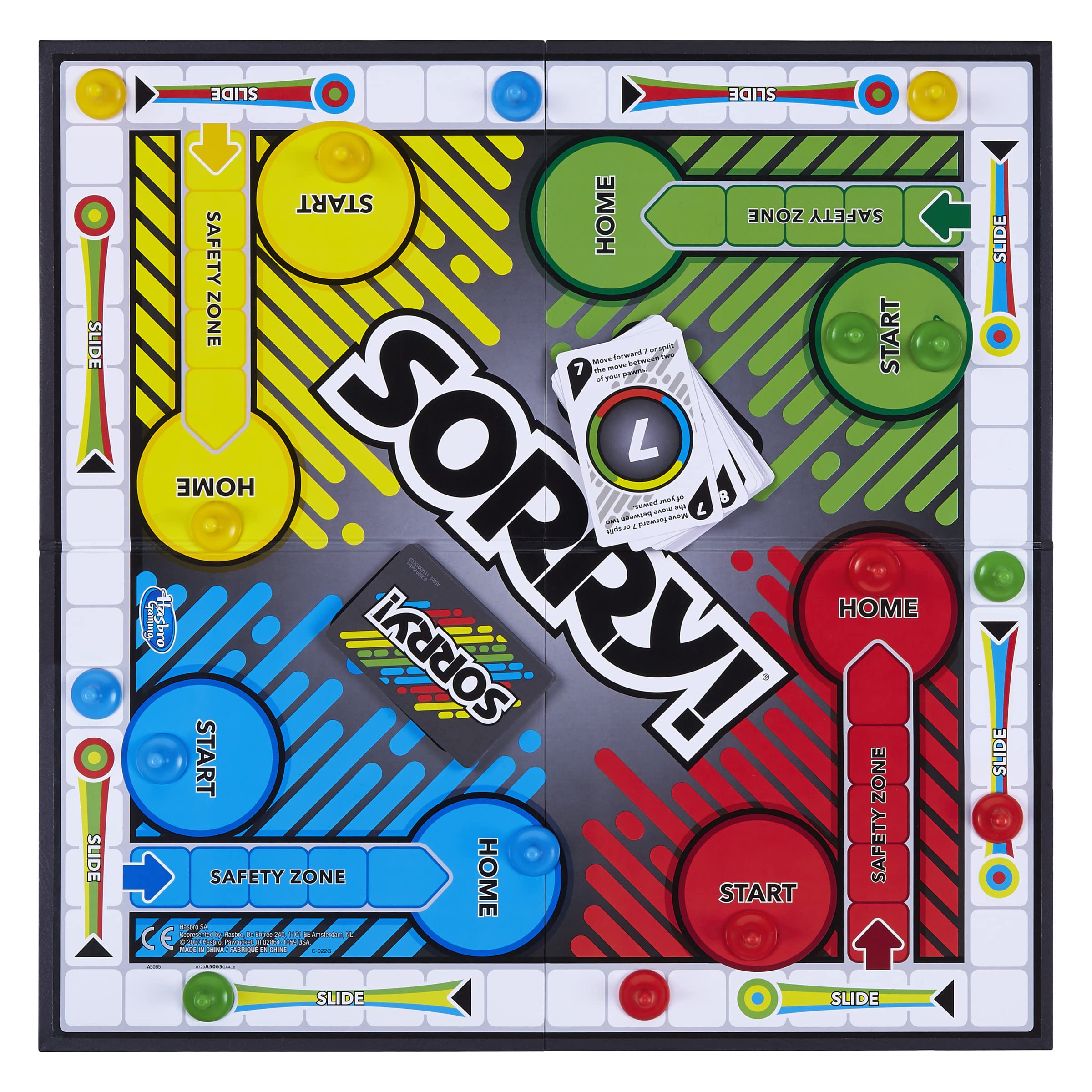 Hasbro Gaming Sorry! full board view highlighting slides and Home paths for clear navigation