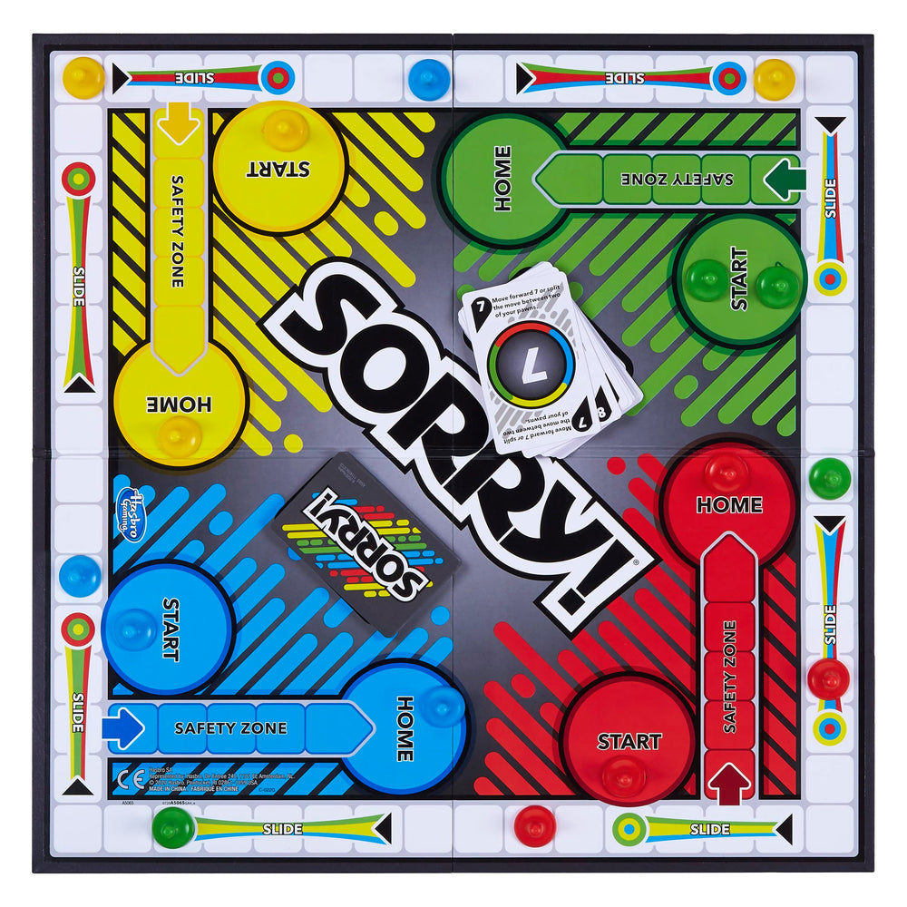 Hasbro Gaming Sorry! full board view highlighting slides and Home paths for clear navigation