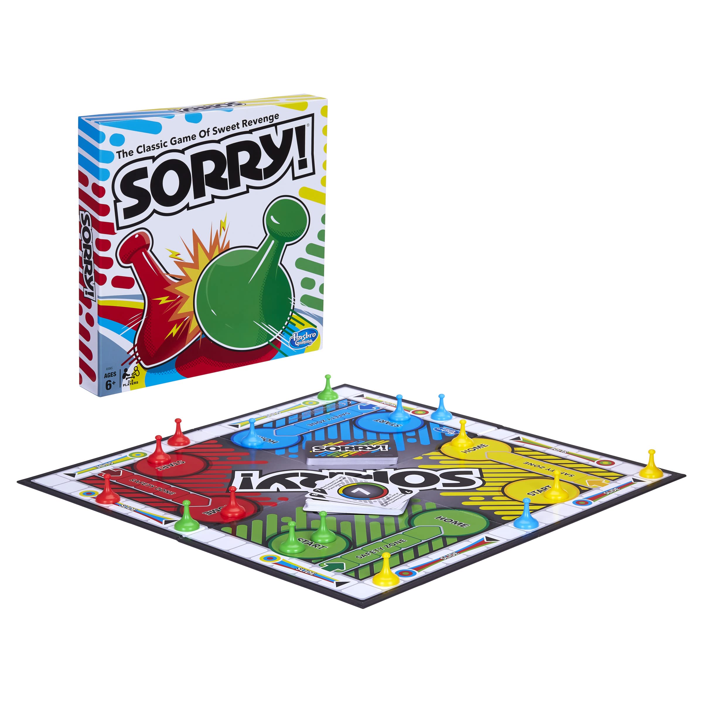 Hasbro Gaming Sorry! colorful pawns close-up showing easy-to-grasp pieces for kids