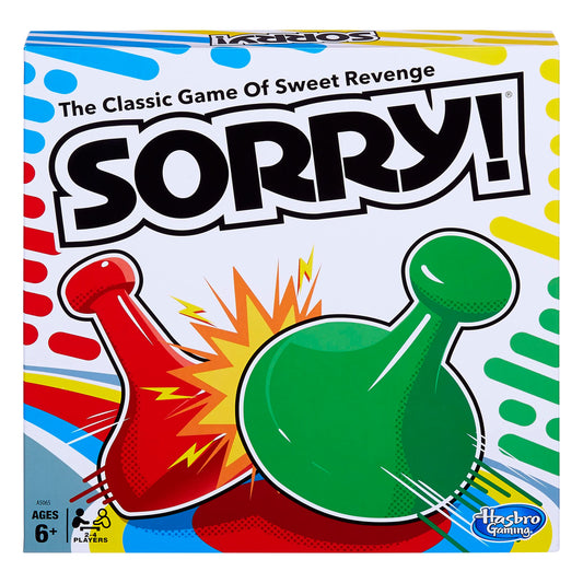 Hasbro Gaming Sorry! box front shows vibrant packaging and quick-play appeal