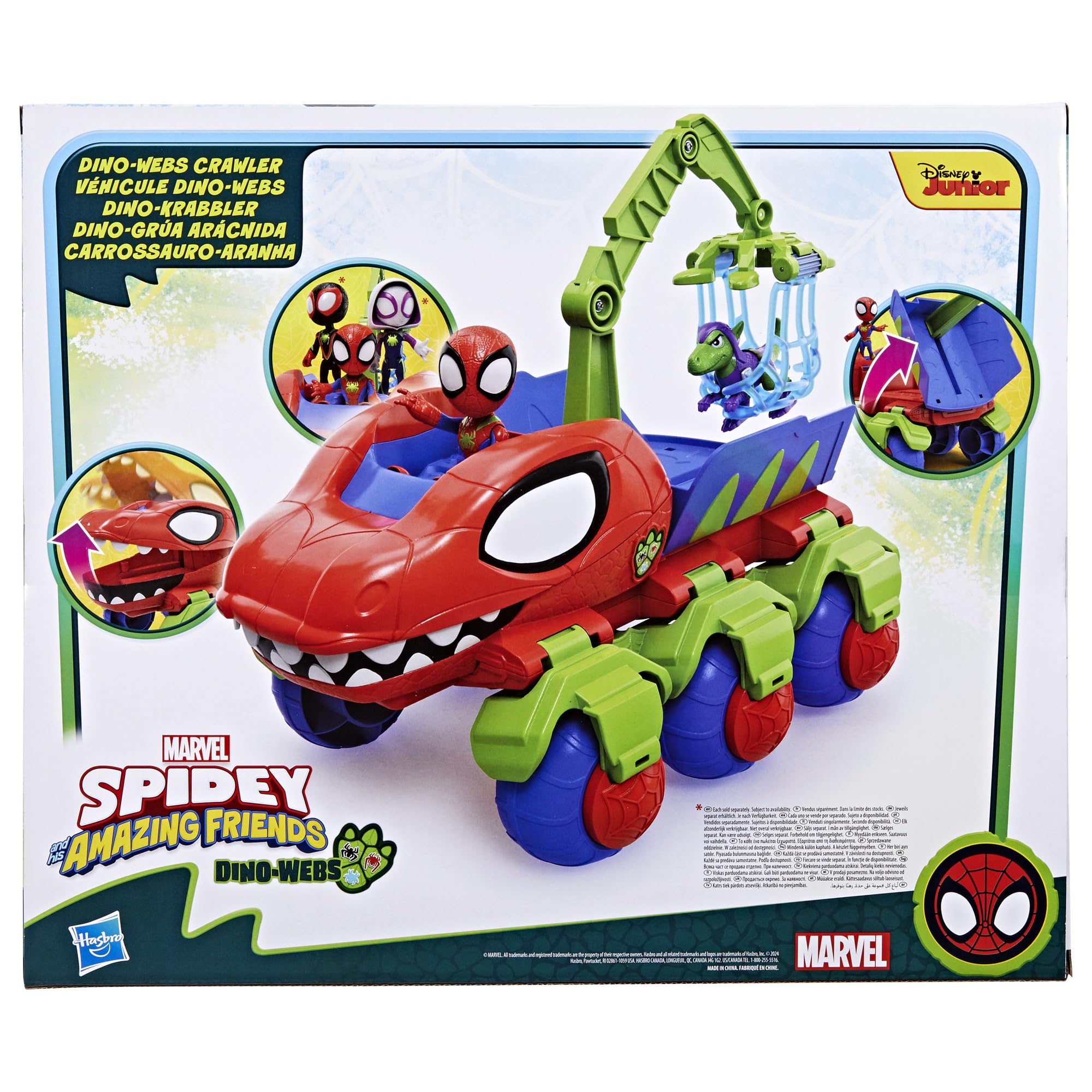 Hasbro Spidey Dinowebs Crawler figures fit inside cab for team missions.