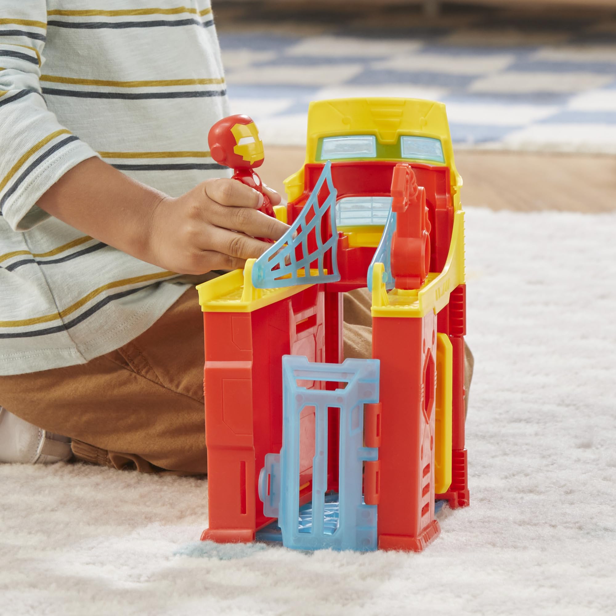 Hasbro Spidey Stark Tower promotes imaginative, collaborative pretend play.