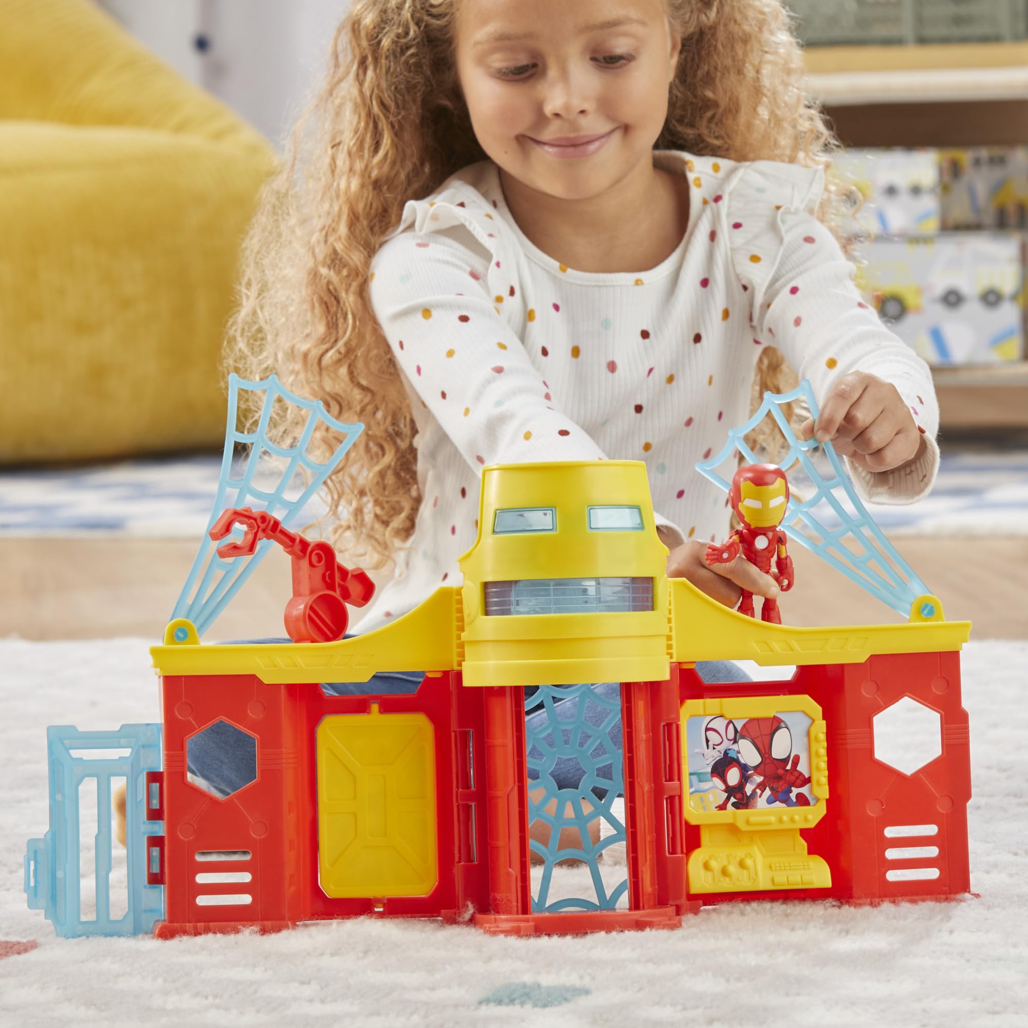 Hasbro Spidey Stark Tower includes 4-inch Iron Man figure for instant play.