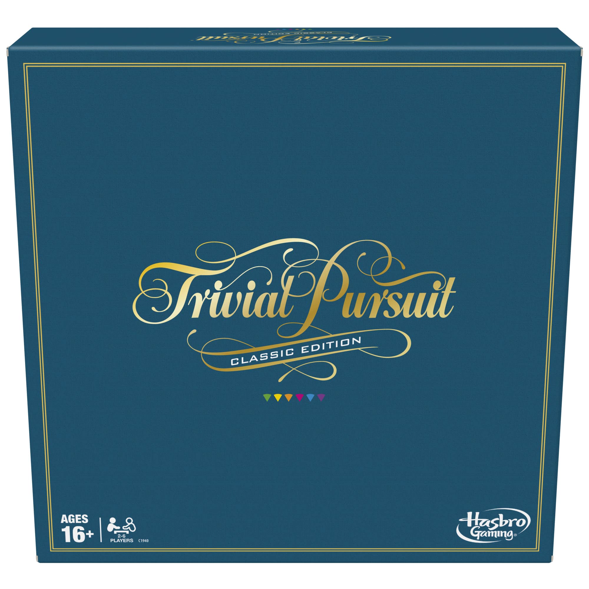 Hasbro Trivial Pursuit Classic Edition board with colorful wedges for timeless trivia fun.