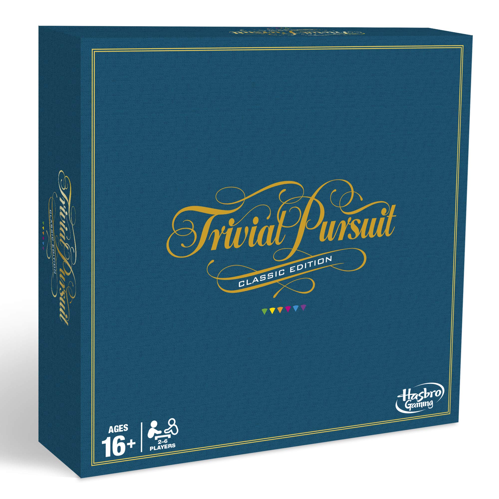Hasbro Trivial Pursuit color wedges laid out for organized gameplay.