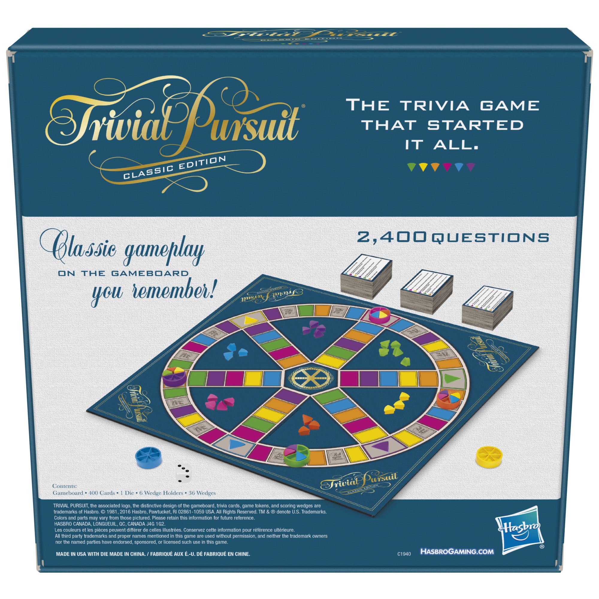 Hasbro Trivial Pursuit playing pieces prepared for quick setup.