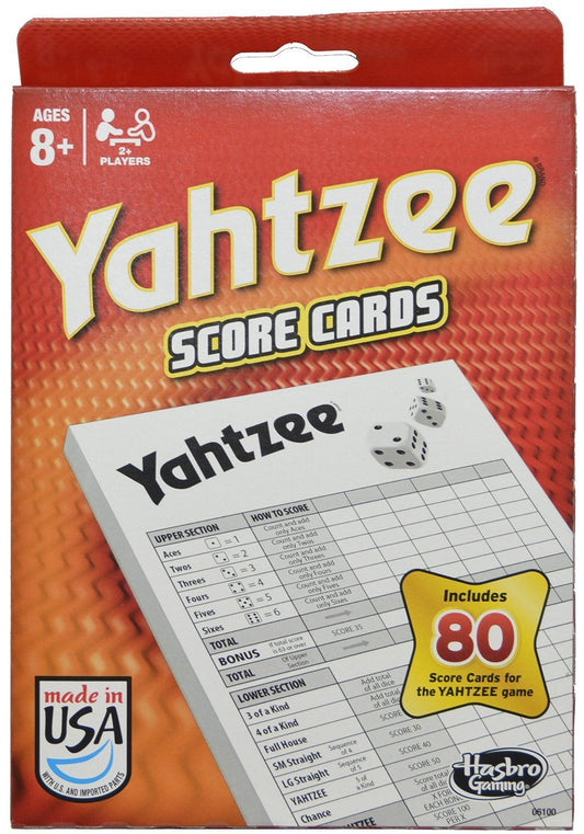 Hasbro Yahtzee scorecards pack for easy scorekeeping during family game nights