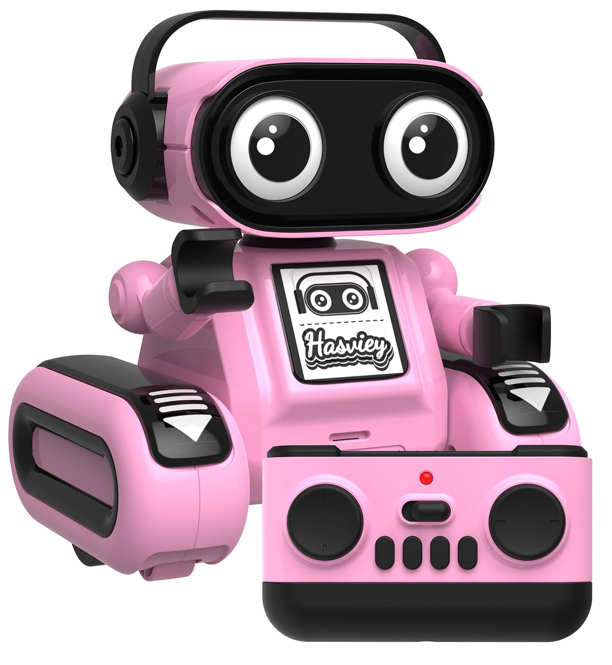Hasviey pink robot toy front view with LED eyes for expressive play