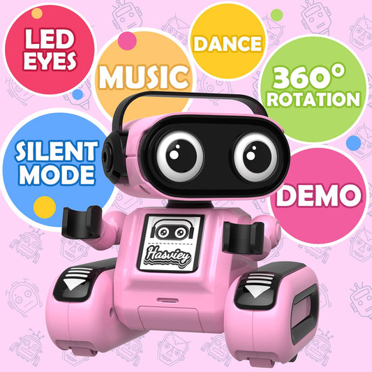 Hasviey pink robot toy side view with flexible head and arms for versatile poses
