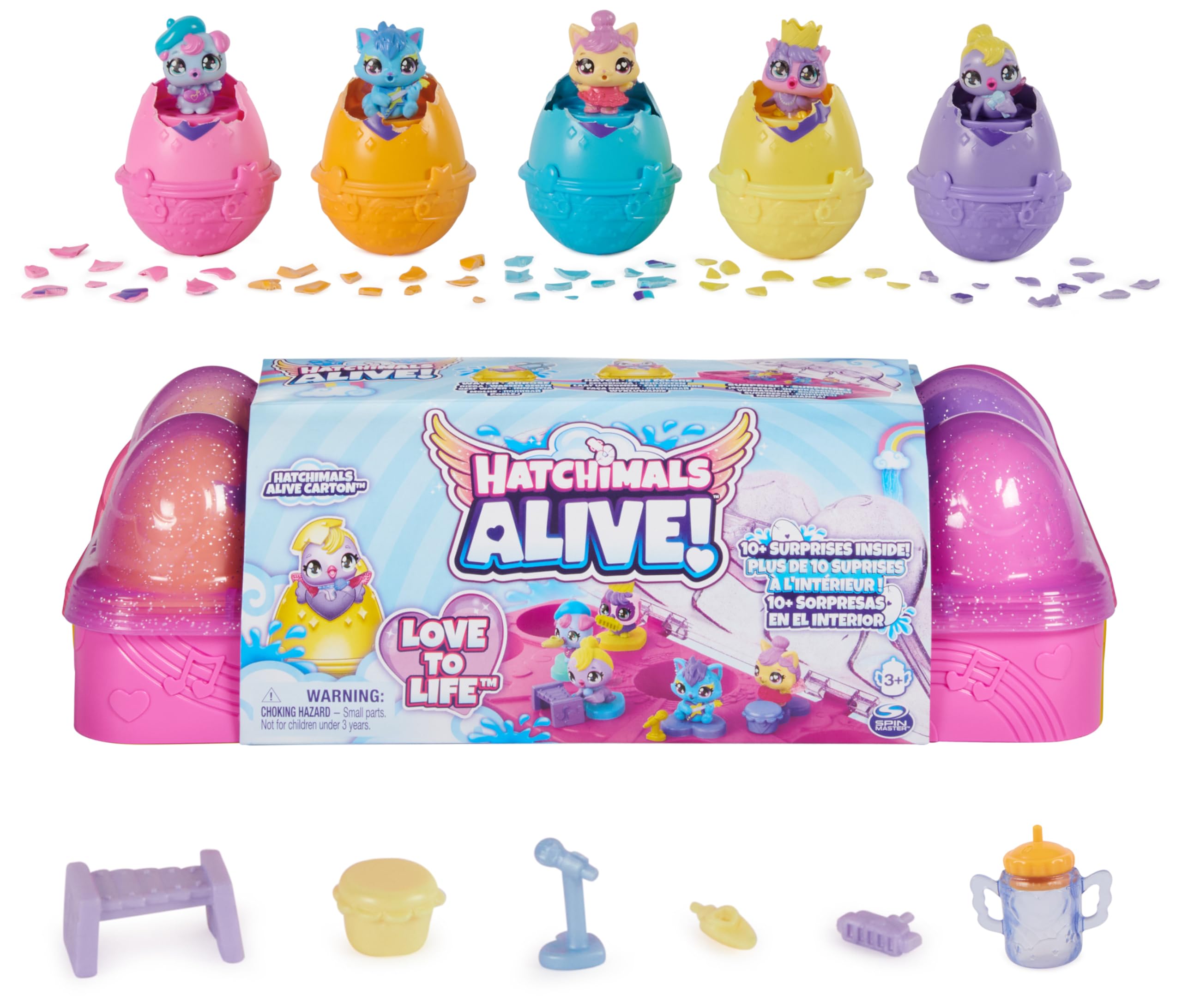 Hatchimals Alive carton front view sparks imaginative play with colorful surprises.