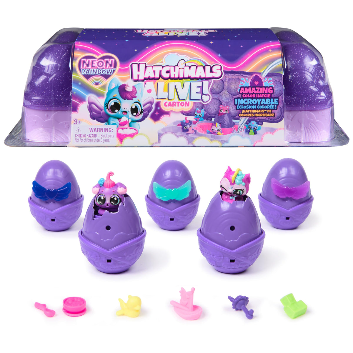 Hatchimals Alive Neon Rainbow Carton cover with sparkling lid for exciting unboxing.