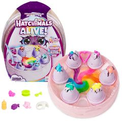 Hatchimals Alive Rainbow Hatchery: eggs reveal color when placed in water for a rainbow hatch.