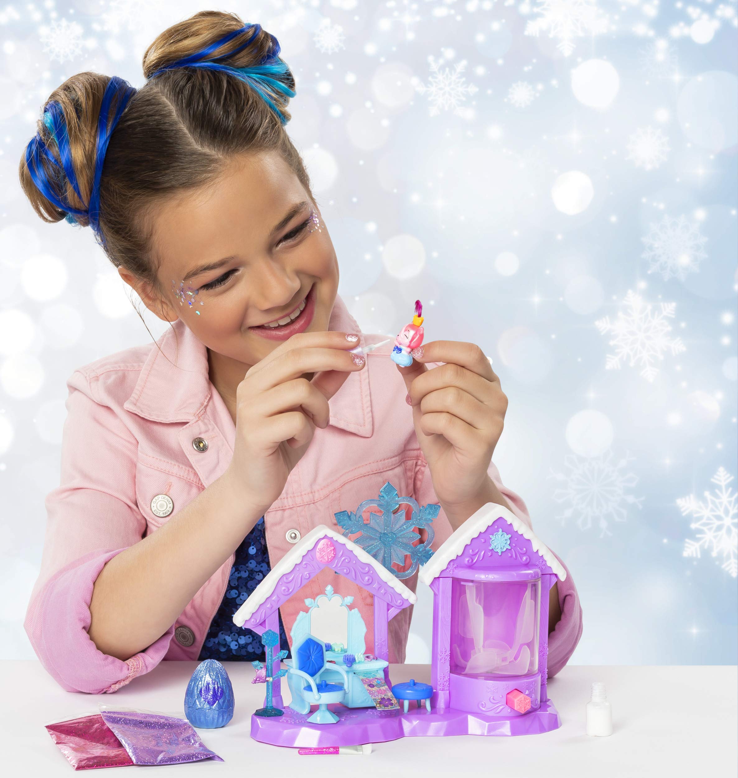 Hatchimals Glitter Salon Playset vanity with mirror storage for accessories.
