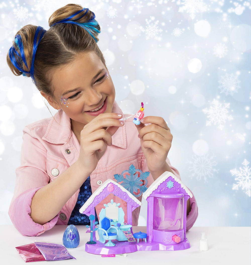 Hatchimals Glitter Salon Playset vanity with mirror storage for accessories.