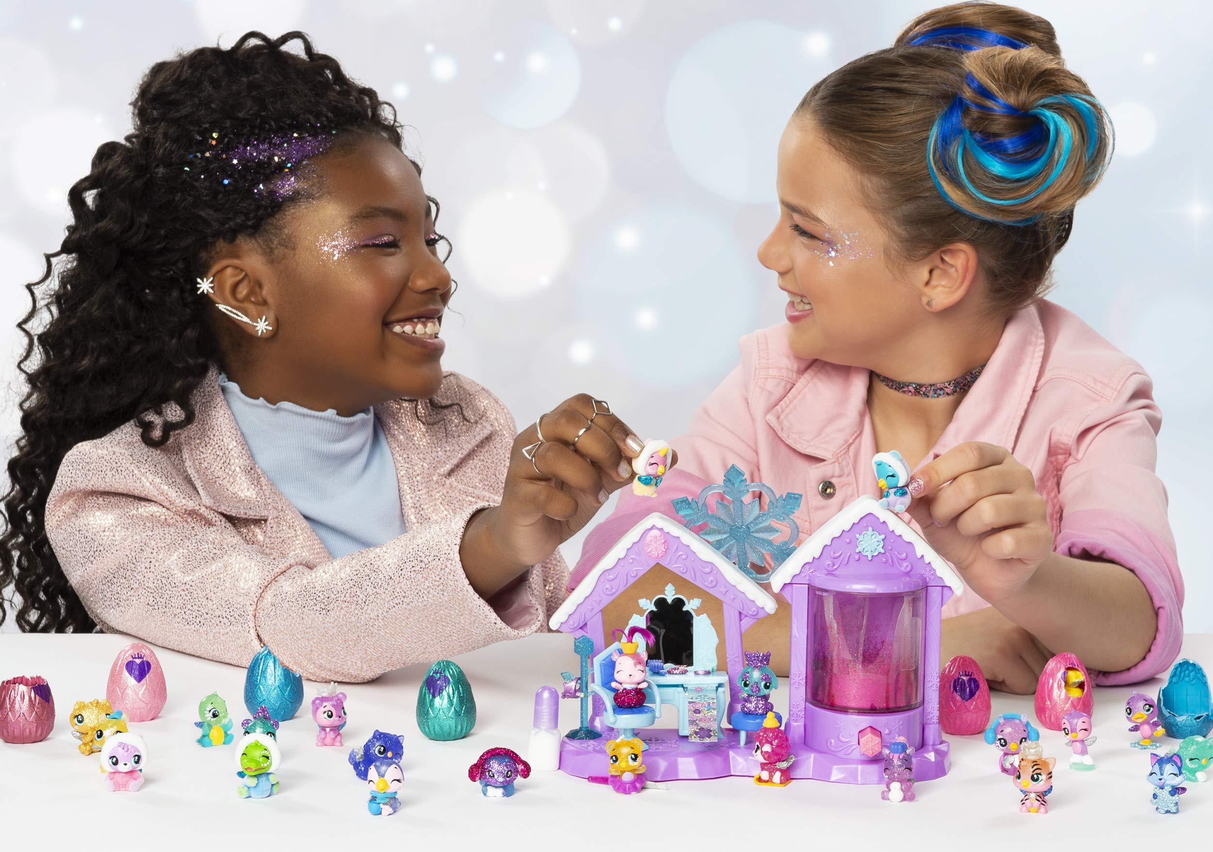 Hatchimals Glitter Salon Playset featuring exclusive Glitter Salon cutie for dazzling play.