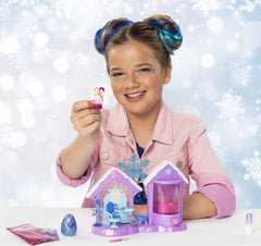 Hatchimals Glitter Salon Playset nine exclusive accessories on display stand.