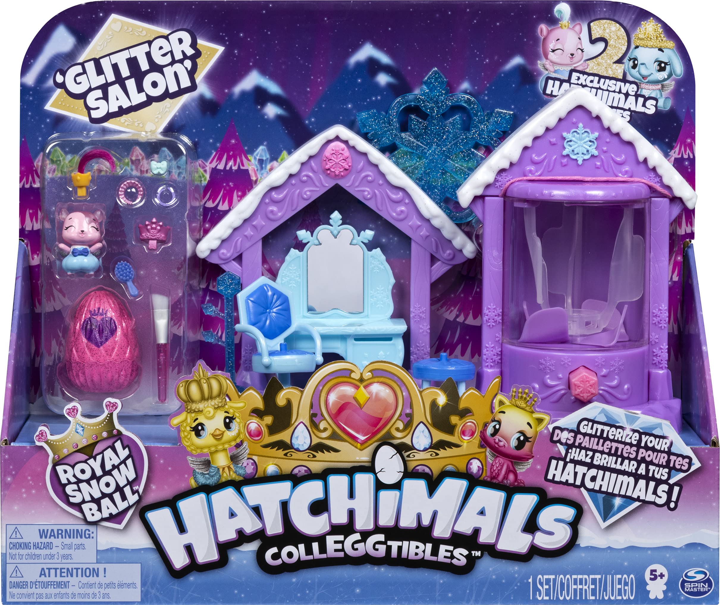 Hatchimals Glitter Salon Playset shows glitterizer in action with exclusive Royal character.