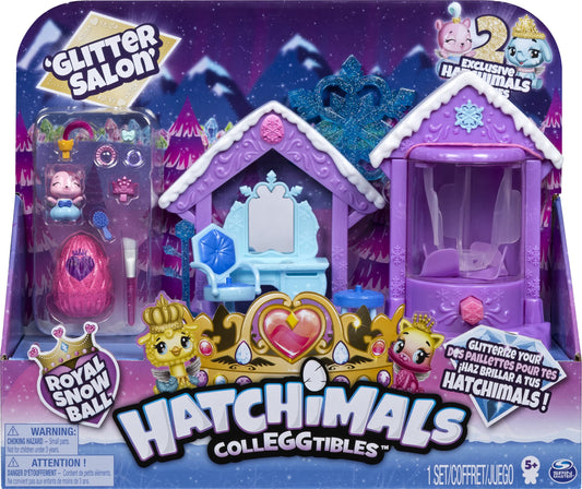 Hatchimals Glitter Salon Playset shows glitterizer in action with exclusive Royal character.