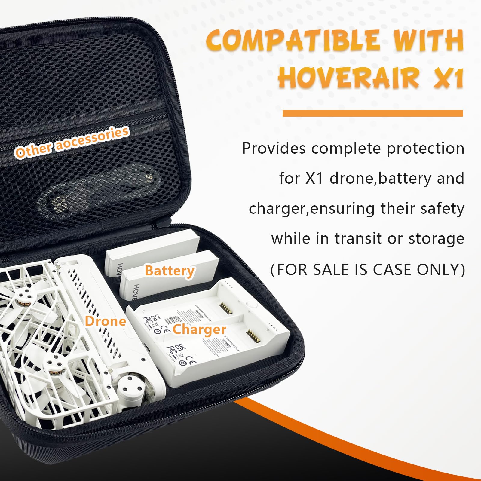 HAVANSIDY X1 drone bag with compartments keeps charger and batteries organized.