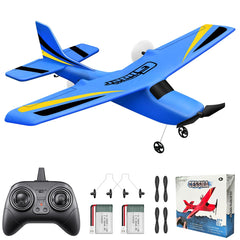 HAWK'S WORK 2-Channel RC Airplane blue front view shows beginner-friendly stability.