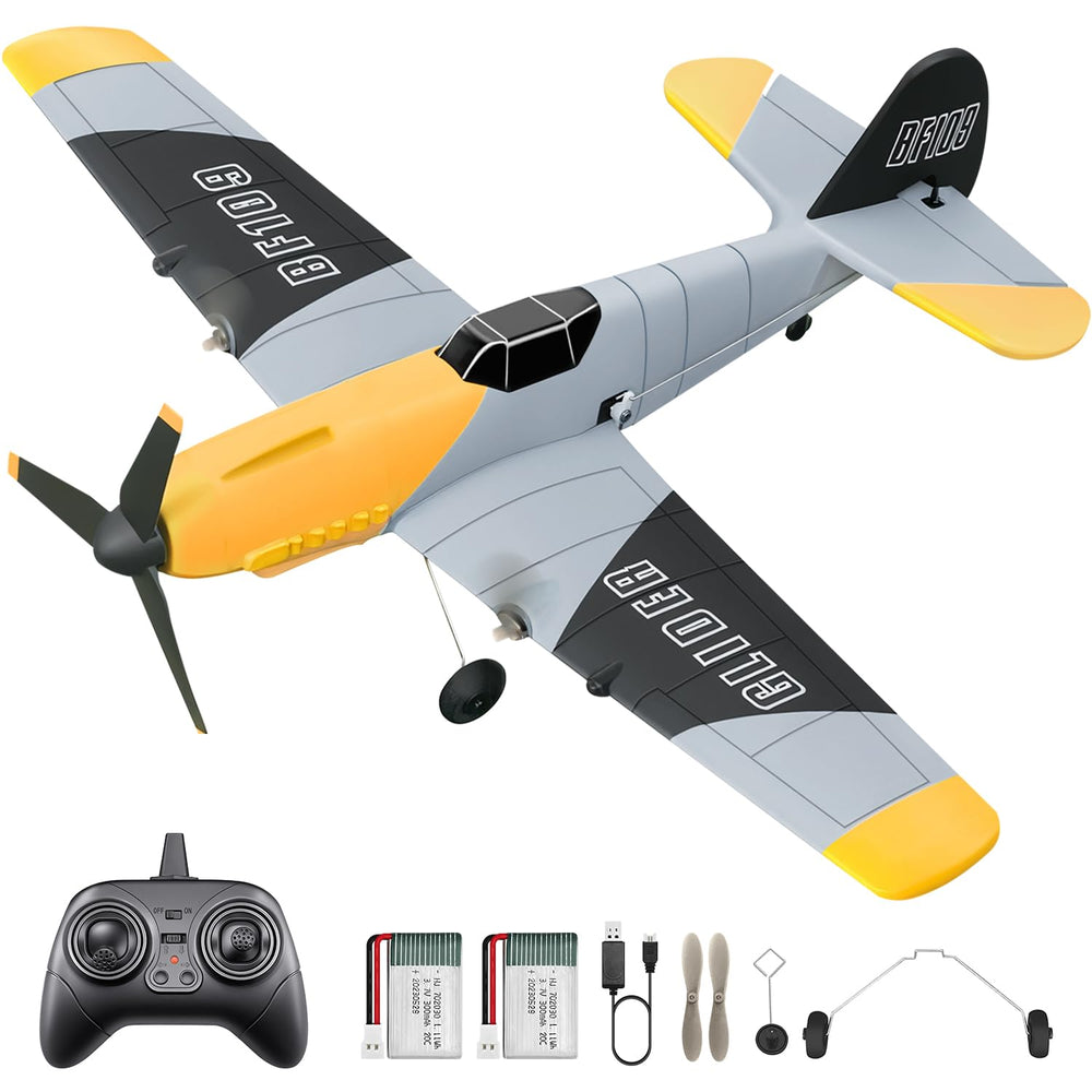 HAWK'S WORK BF109 packaging view, ready-to-fly kit for beginners.