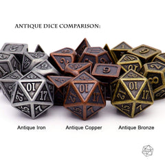 Haxtec antique copper Dpercent dice for percentile rolls and dramatic outcomes.