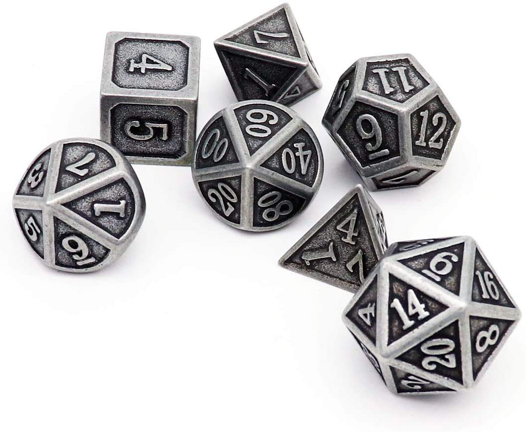 Haxtec antique iron DND dice classic look ready for adventures.