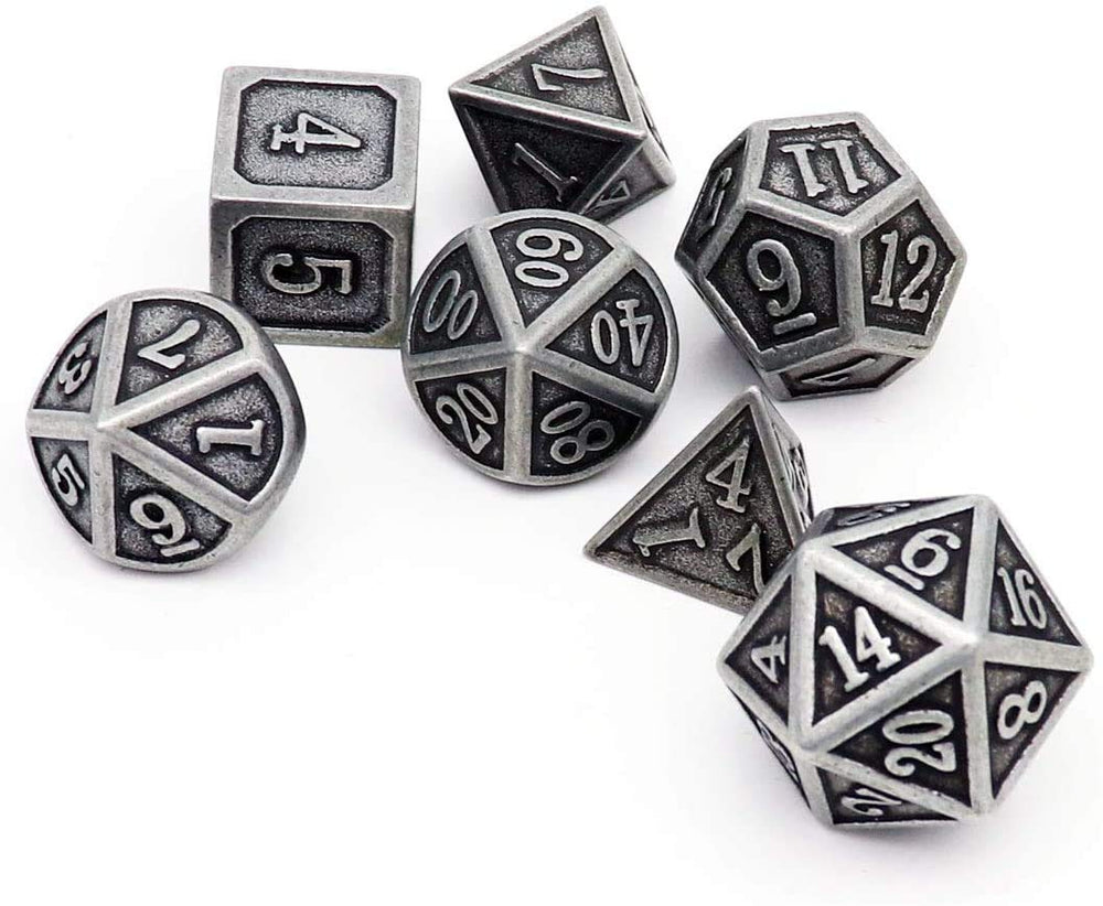 Haxtec antique iron DND dice classic look ready for adventures.