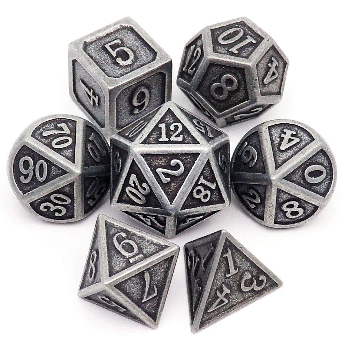 Haxtec antique iron DND D20 die close-up for immersive tabletop play.