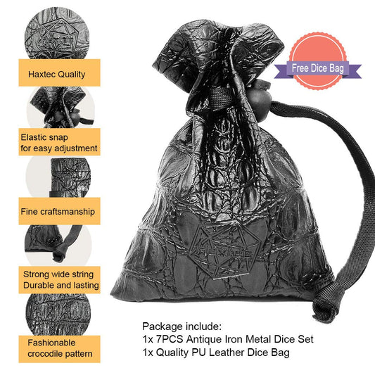 Haxtec antique iron DND dice set full view for reliable gameplay.