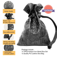 Haxtec antique iron DND dice set full view for reliable gameplay.